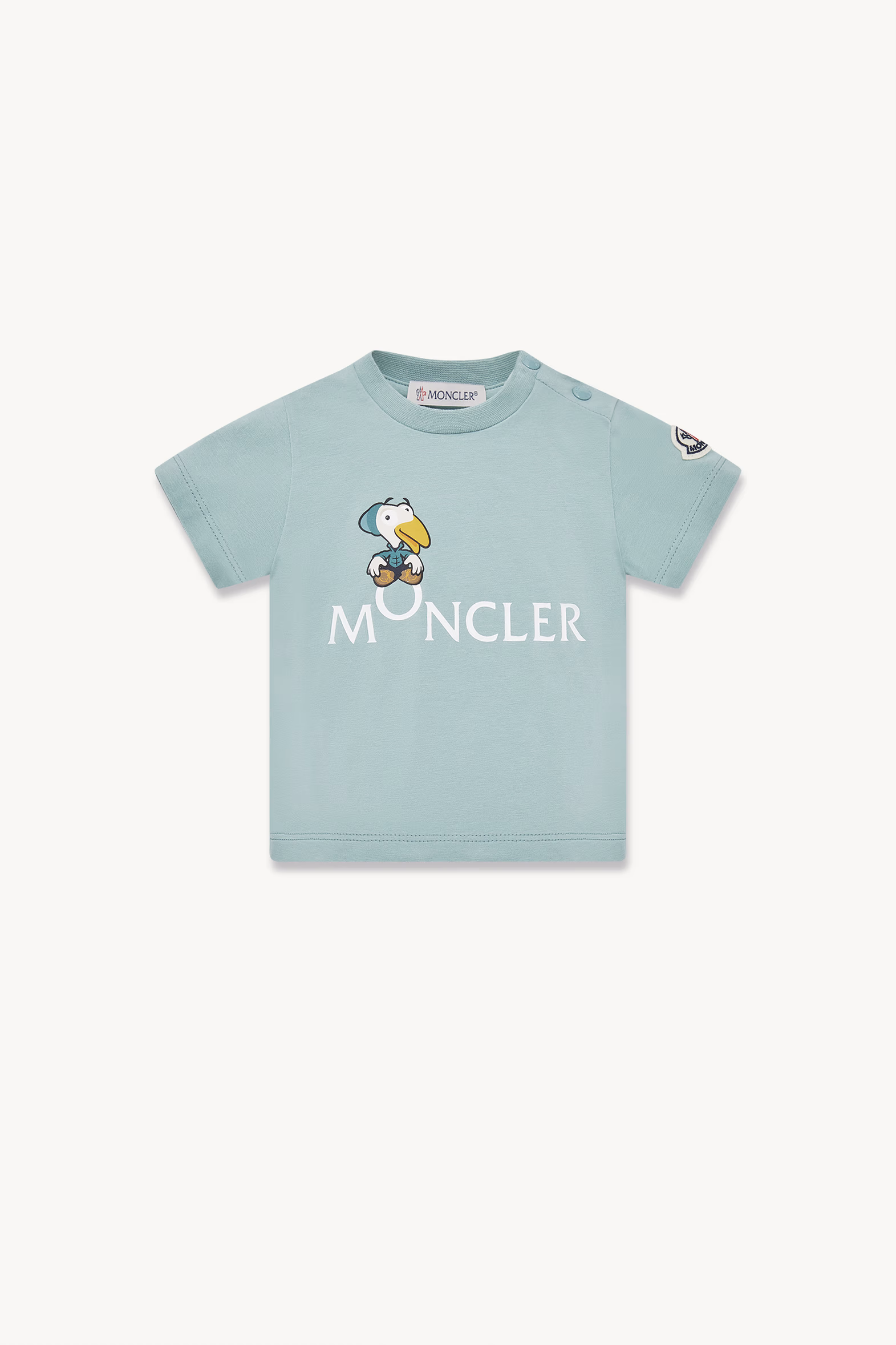 Duck Logo Cotton T-Shirt Boy Aqua Green Moncler 0